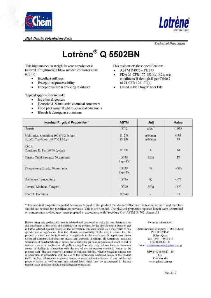 HẠT NHỰA HDPE 5502BN QATAR Nhựa Minh Thu